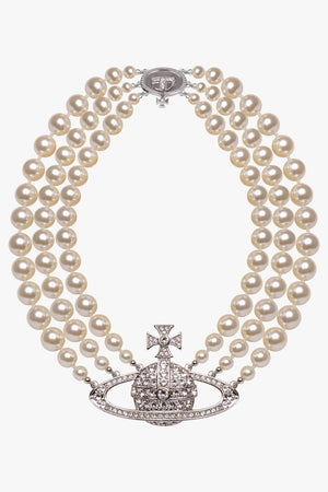 VIVIENNE WESTWOOD JEWELLRY SILVER / SILVER THREE ROW PEARL BAS RELIEF | SILVER
