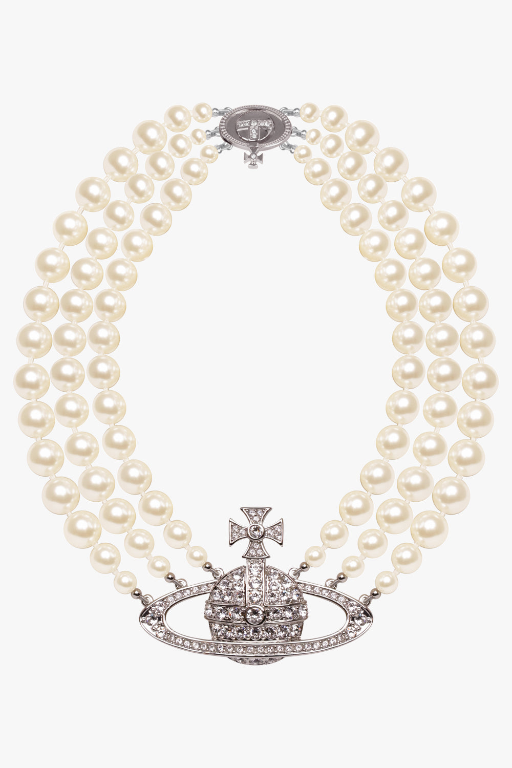 VIVIENNE WESTWOOD JEWELLERY SILVER / White/Silver Three Row Pearl Bas Relief Choker | White/Silver