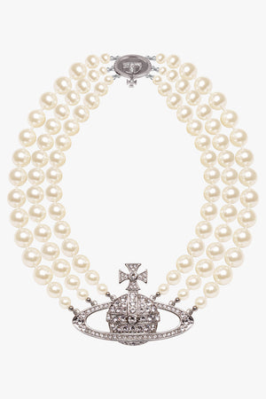 VIVIENNE WESTWOOD JEWELLRY SILVER / White/Silver Three Row Pearl Bas Relief Choker | White/Silver