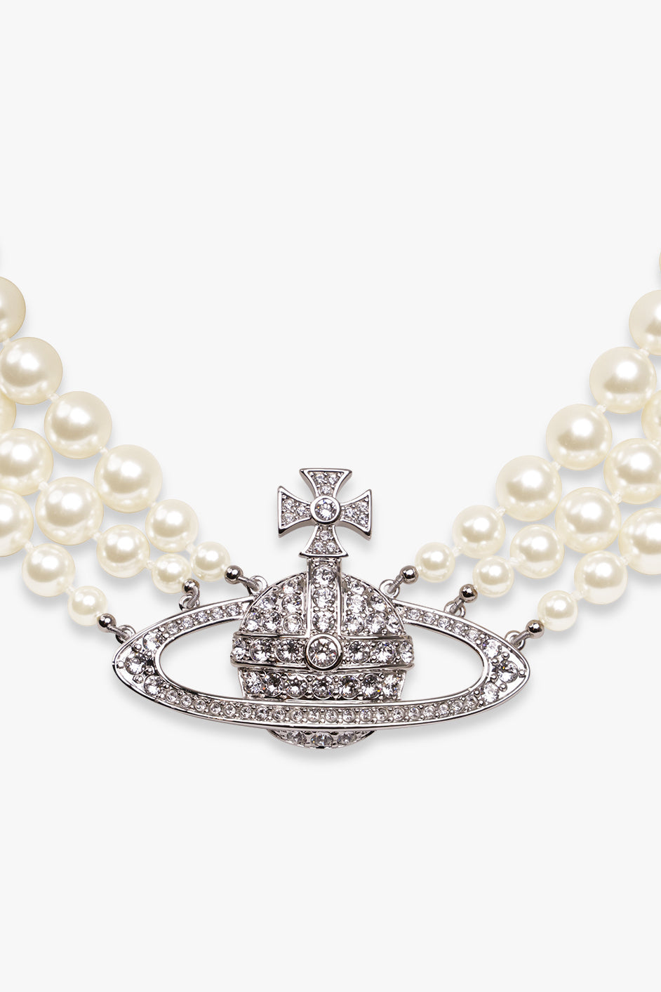 VIVIENNE WESTWOOD JEWELLERY SILVER / White/Silver Three Row Pearl Bas Relief Choker | White/Silver