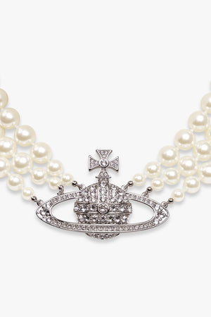 VIVIENNE WESTWOOD JEWELLRY SILVER / White/Silver Three Row Pearl Bas Relief Choker | White/Silver