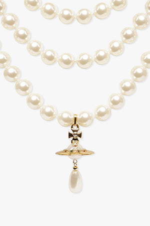 VIVIENNE WESTWOOD JEWELLRY GOLD / White/Gold Three Row Pearl Drop Choker | White/Gold