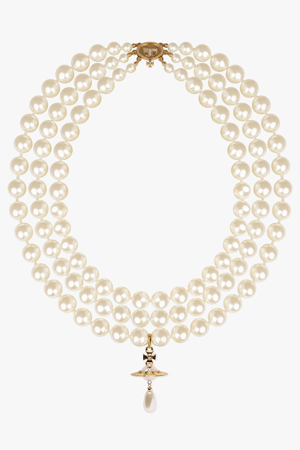 VIVIENNE WESTWOOD JEWELLRY GOLD / White/Gold Three Row Pearl Drop Choker | White/Gold