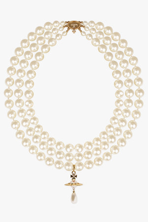 VIVIENNE WESTWOOD JEWELLRY GOLD / White/Gold Three Row Pearl Drop Choker | White/Gold