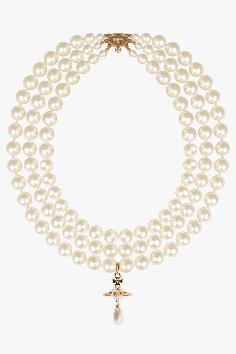 VIVIENNE WESTWOOD JEWELLERY GOLD / White/Gold Three Row Pearl Drop Choker | White/Gold