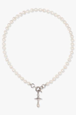 VIVIENNE WESTWOOD JEWELLRY SILVER / SILVER ALEKSA PEARL NECKLACE | CREAM ROSE PEARL/SILVER