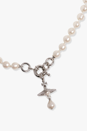 VIVIENNE WESTWOOD JEWELLRY SILVER / SILVER ALEKSA PEARL NECKLACE | CREAM ROSE PEARL/SILVER