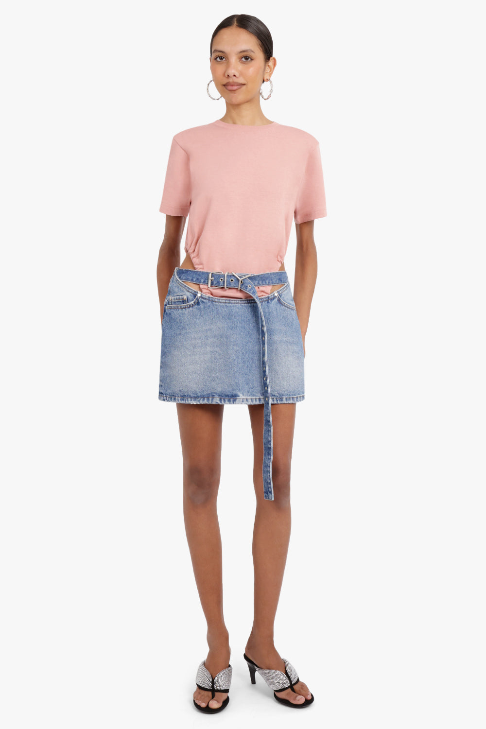 Y/PROJECT RTW DENIM MINI SKIRT Y-BELT ARC CUT OUT | FADED BLUE