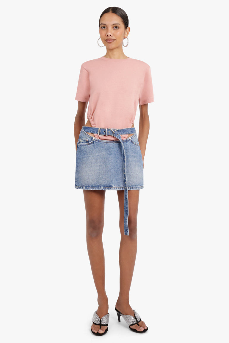 Y/PROJECT RTW DENIM MINI SKIRT Y-BELT ARC CUT OUT | FADED BLUE