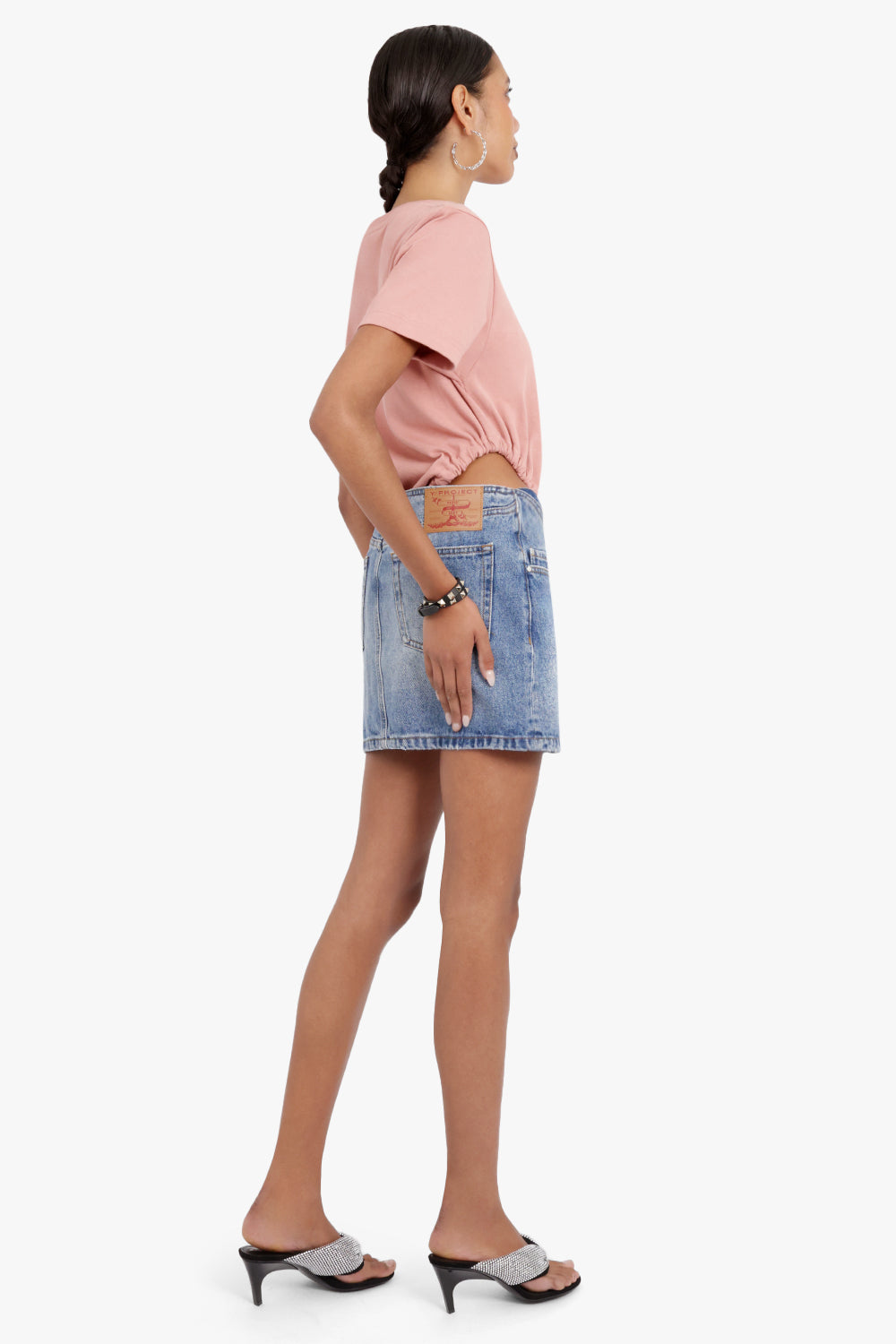 Y/PROJECT RTW DENIM MINI SKIRT Y-BELT ARC CUT OUT | FADED BLUE