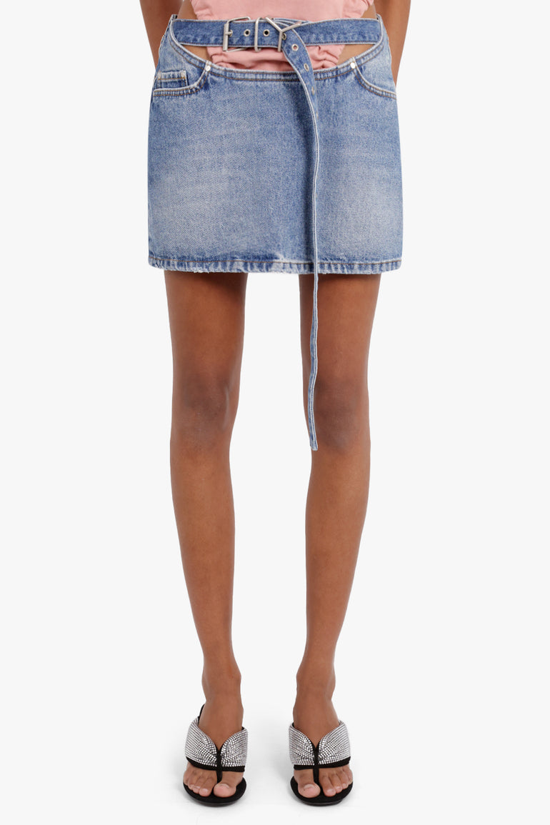 Y/PROJECT RTW DENIM MINI SKIRT Y-BELT ARC CUT OUT | FADED BLUE
