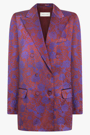 DRIES VAN NOTEN RTW Byla Floral Jacquard Double Breasted Jacket | Burgundy/Purple