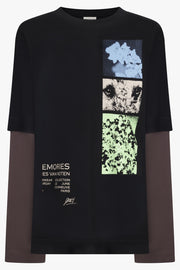 DRIES VAN NOTEN RTW Hemmings Patchwork L/S T-Shirt | Black/Grey