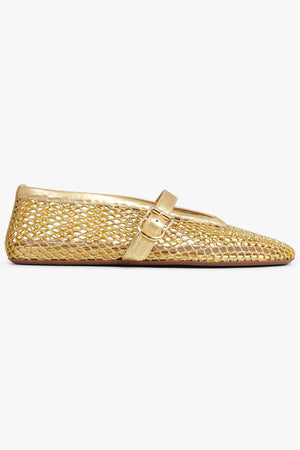 ALAIA SHOES Fishnet Mesh Ballet Flat | Gold