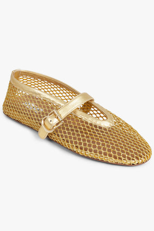 ALAIA SHOES Fishnet Mesh Ballet Flat | Gold