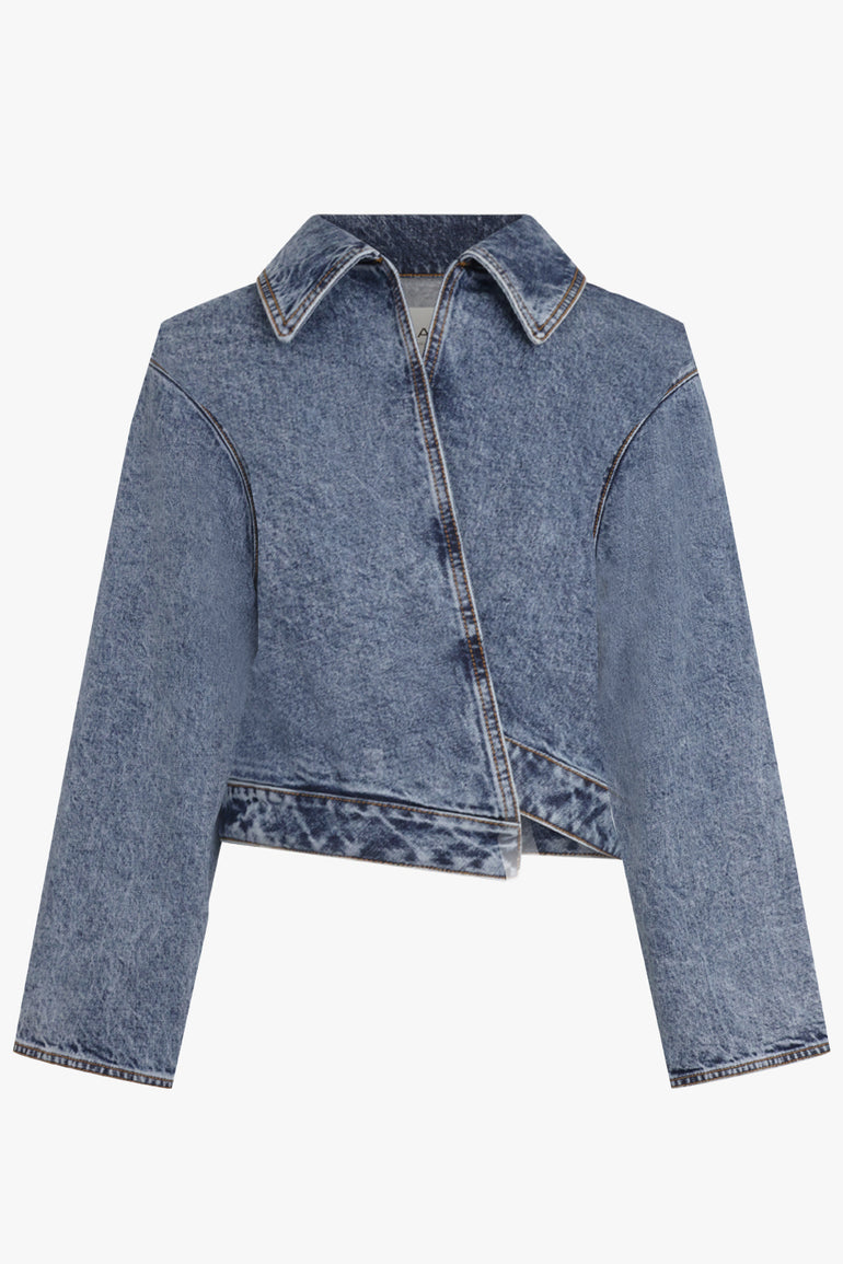 Spiral Wrap Cropped L/S Denim Jacket Snow Blue – Parlour X