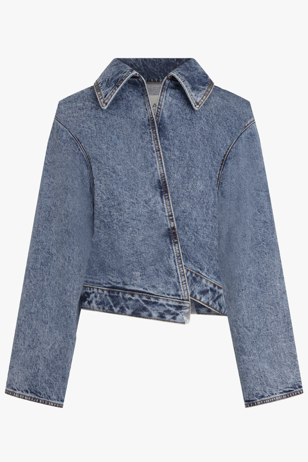 ALAIA RTW Spiral Wrap Cropped L/S Denim Jacket | Snow Blue