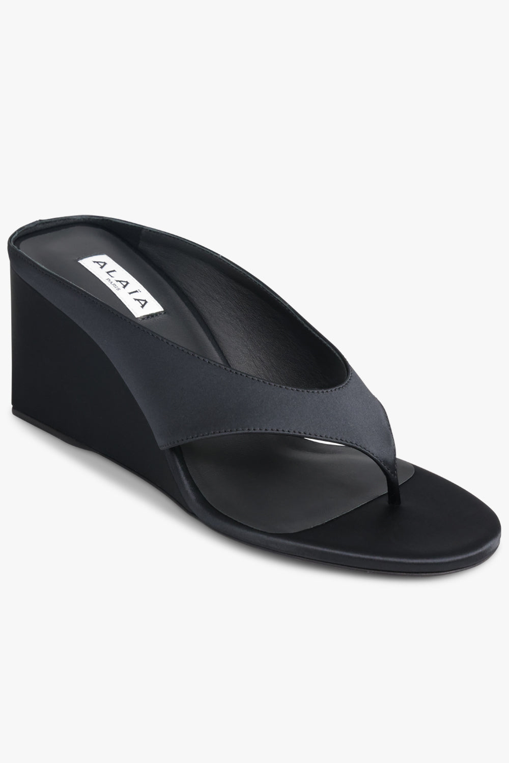 ALAIA SHOES Cube Satin 70 mm Thong Mule | Black