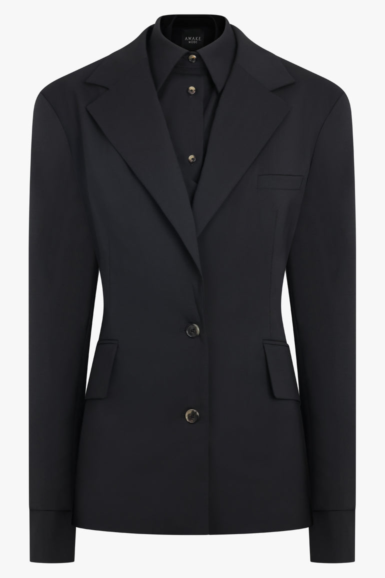 AWAKE MODE RTW 3 In 1 Structured Shoulder Single Breasted Jacket | Black