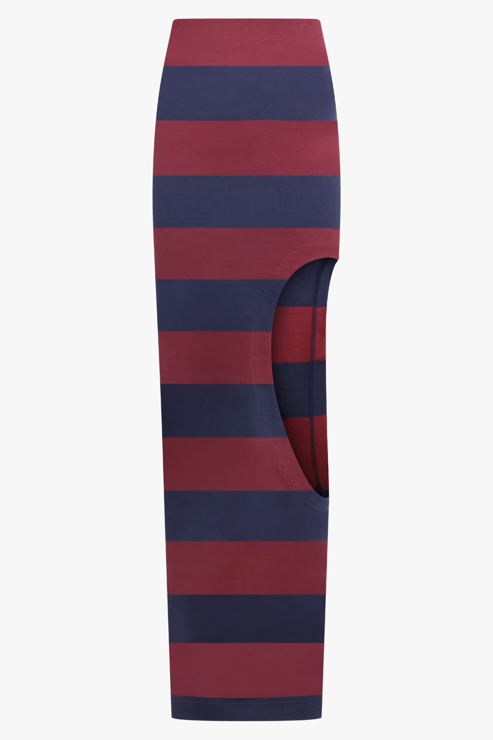 AWAKE MODE RTW Cut Out Stripe Pencil Maxi Skirt | Burgundy/Navy