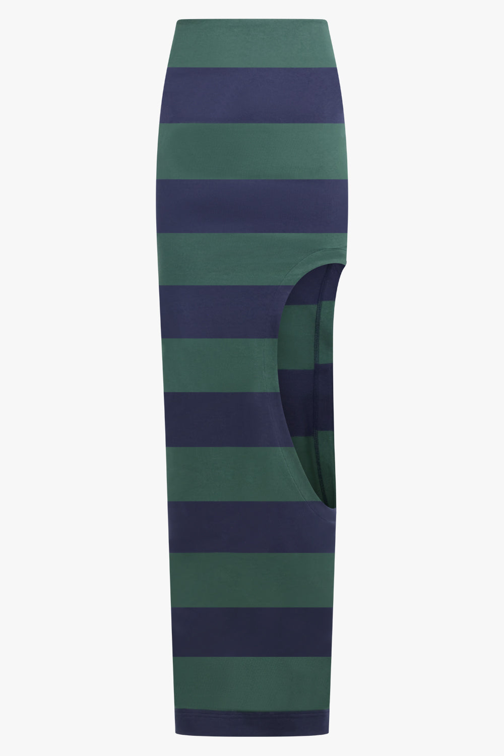 AWAKE MODE RTW Cut Out Stripe Pencil Maxi Skirt | Green/Navy
