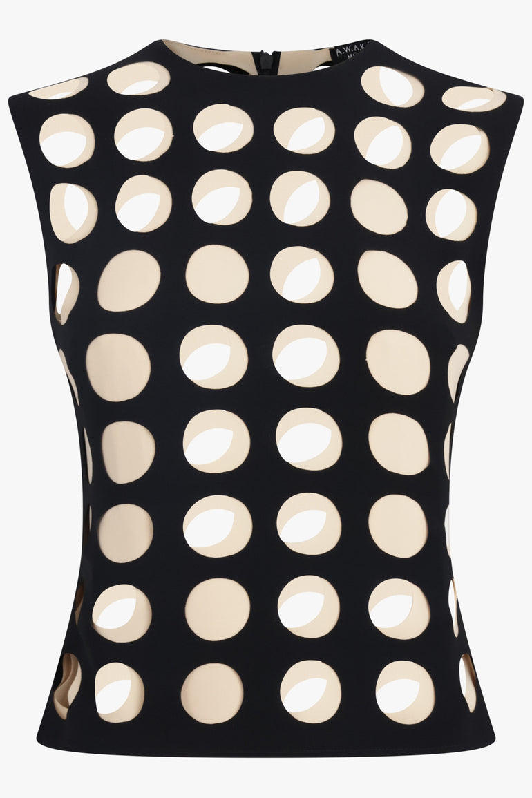 AWAKE MODE RTW Layered Hole Detail S/Less Top | Black/Nude