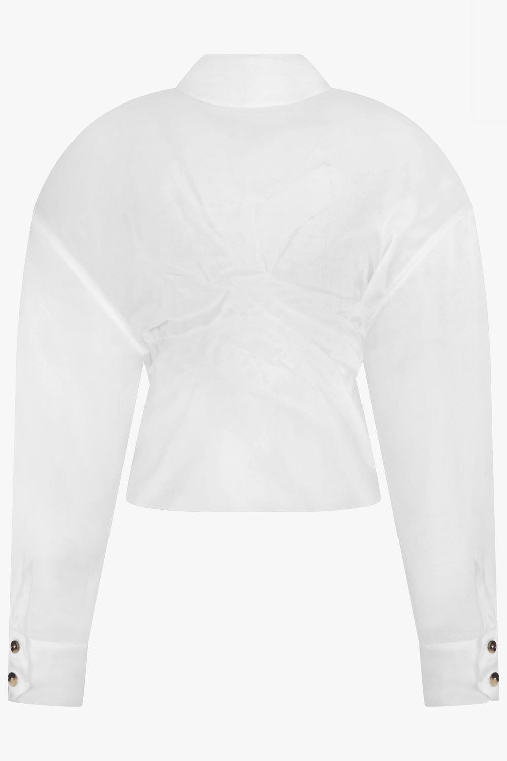 AWAKE MODE RTW Sheer Twisted L/S Shirt with Balloon Sleeve Detail | White