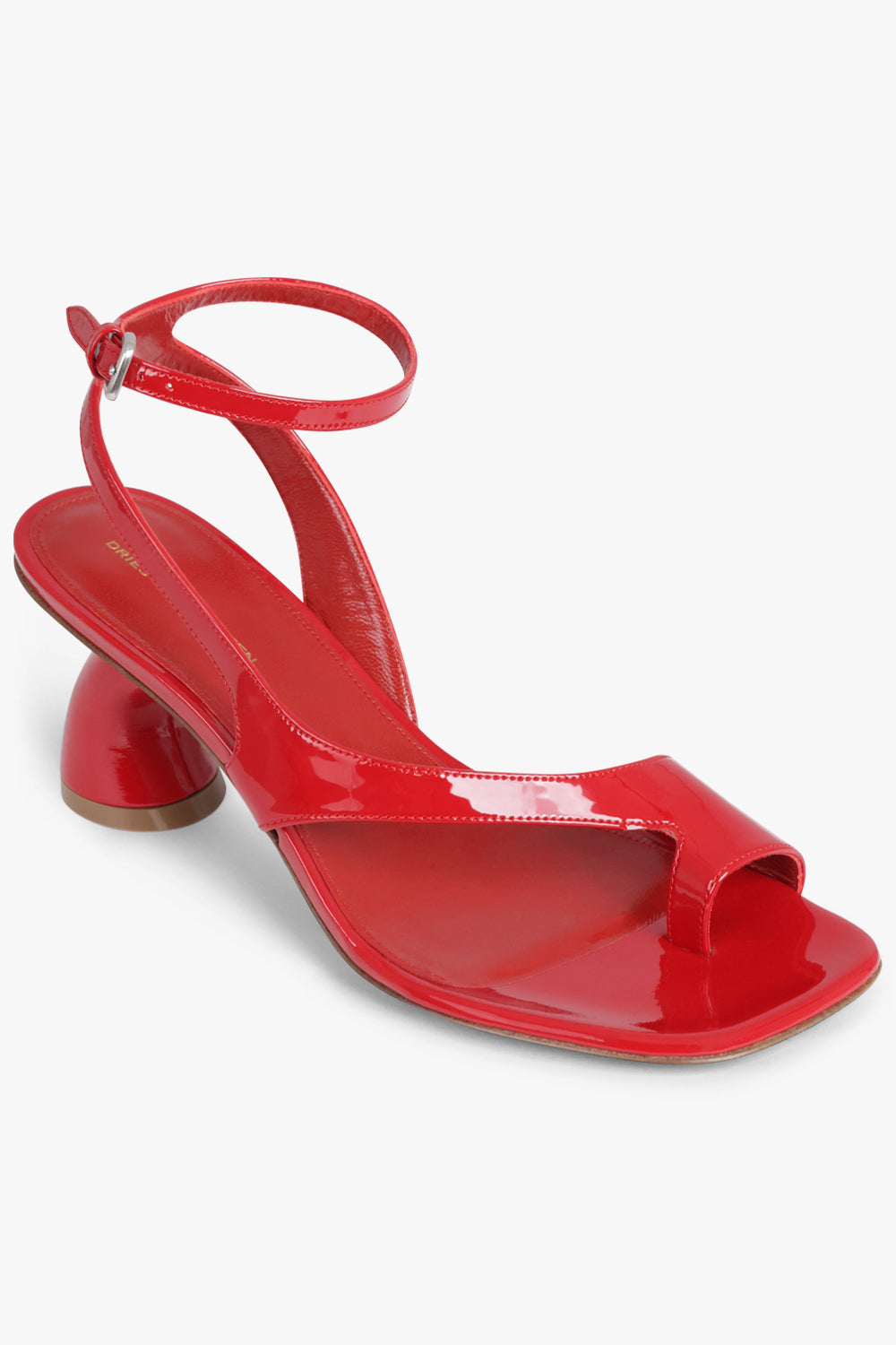 DRIES VAN NOTEN SHOES Ankle Wrap Cut Out Patent Curved 75mm Heel | Red