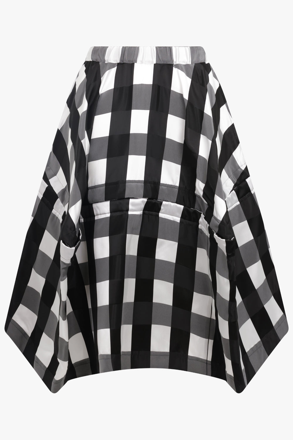 COMME DES GARCONS RTW Big Check Print Panelled Hexagonal Shaped Midi Skirt | Black/White