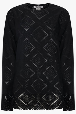 COMME DES GARCONS RTW Layered L/S Sheer X Lace Top | Black