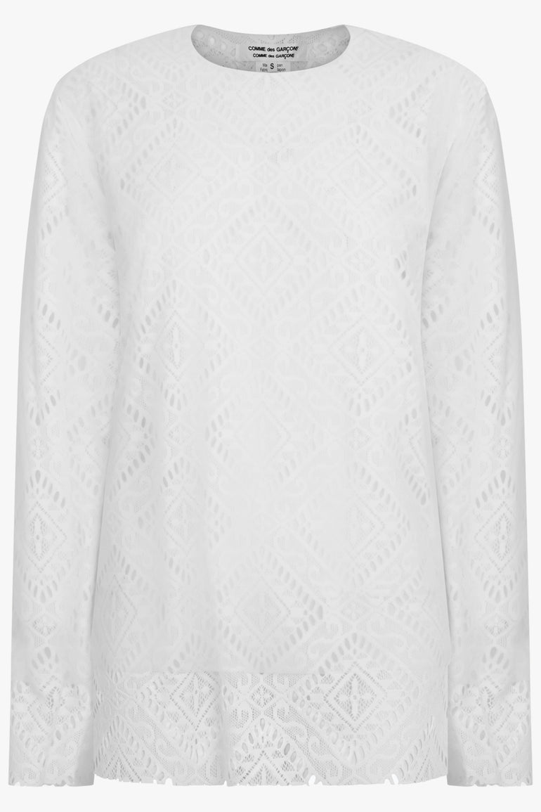 COMME DES GARCONS RTW Layered L/S Sheer X Lace Top | Off White