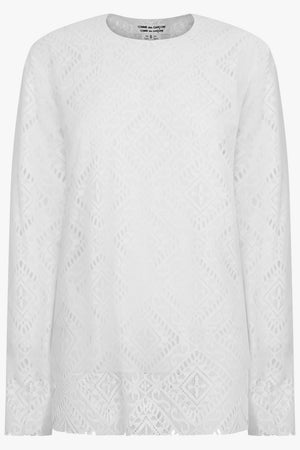 COMME DES GARCONS RTW Layered L/S Sheer X Lace Top | Off White