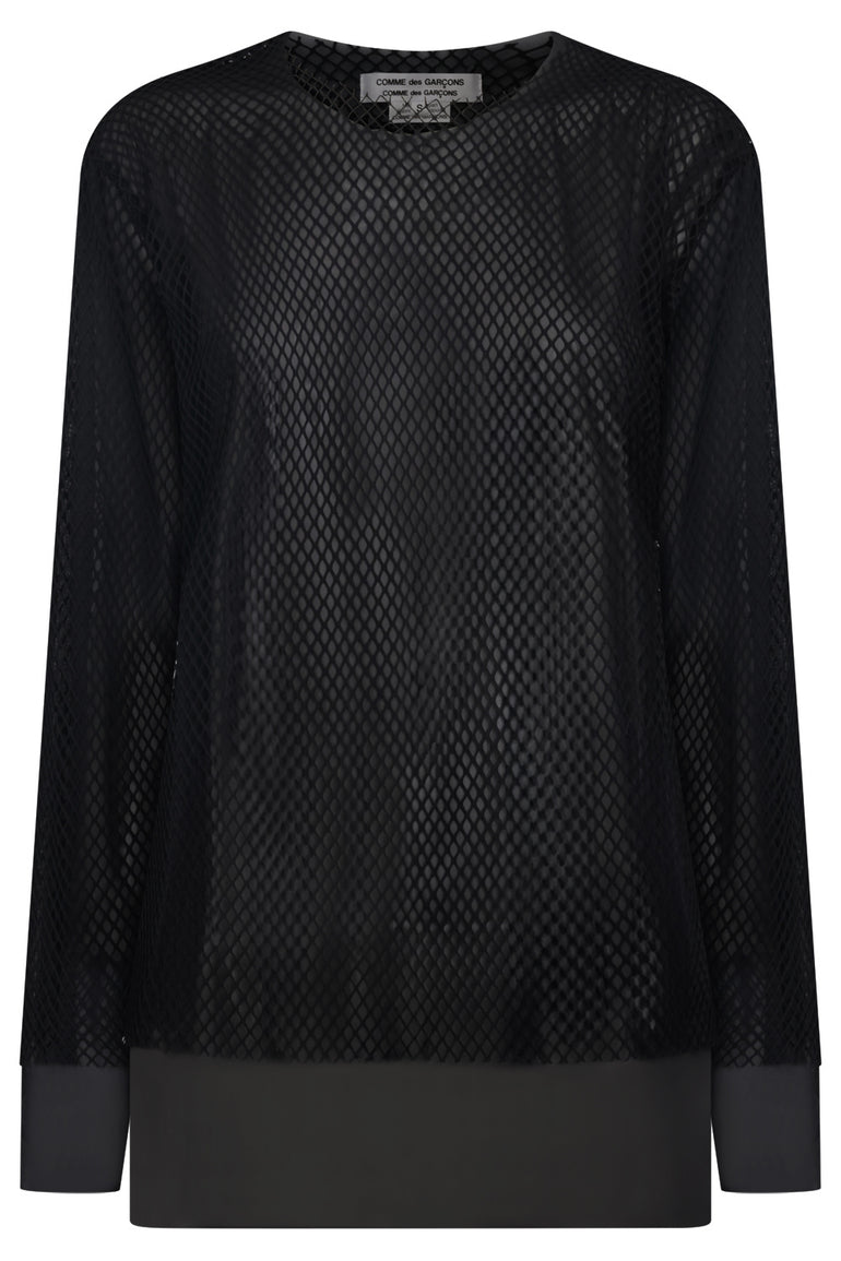 COMME DES GARCONS RTW Layered L/S Sheer X Netted Mesh Top | Black