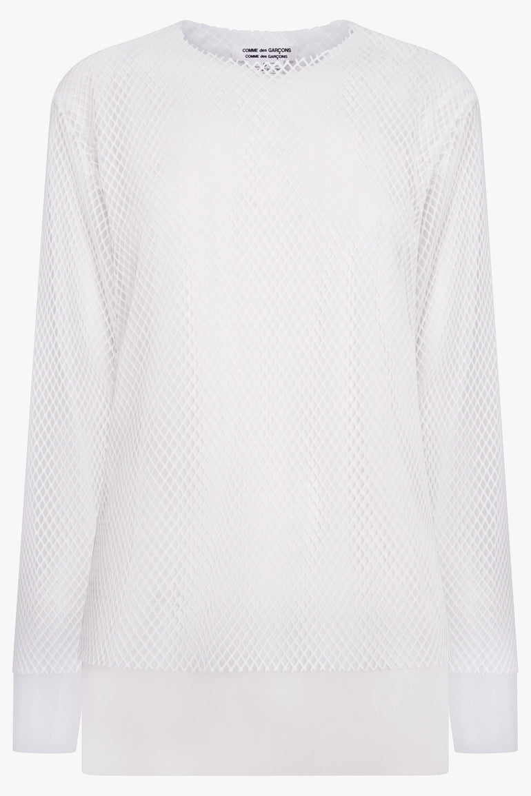 COMME DES GARCONS RTW Layered L/S Sheer X Netted Mesh Top | Off White