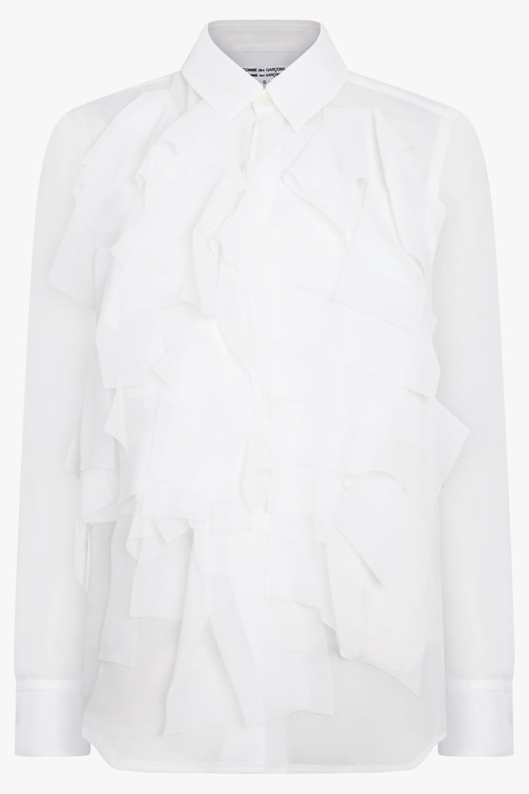 COMME DES GARCONS RTW Sheer L/S Rectangular Layered Detail Shirt | White