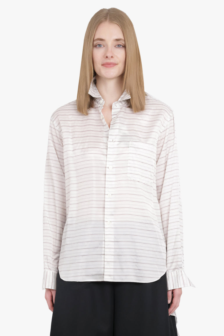 COMME DES GARCONS HOMME PLUS RTW Stripe Longline Hi-Lo L/S Ruffle Back  Shirt | White/Black