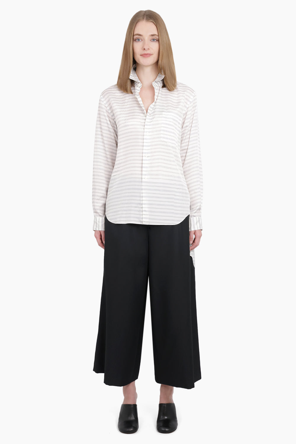 COMME DES GARCONS HOMME PLUS RTW Stripe Longline Hi-Lo L/S Shirt | White/Black