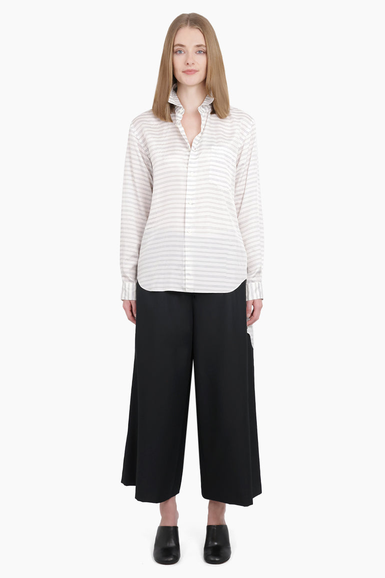 COMME DES GARCONS HOMME PLUS RTW Stripe Longline Hi-Lo L/S Shirt | White/Black