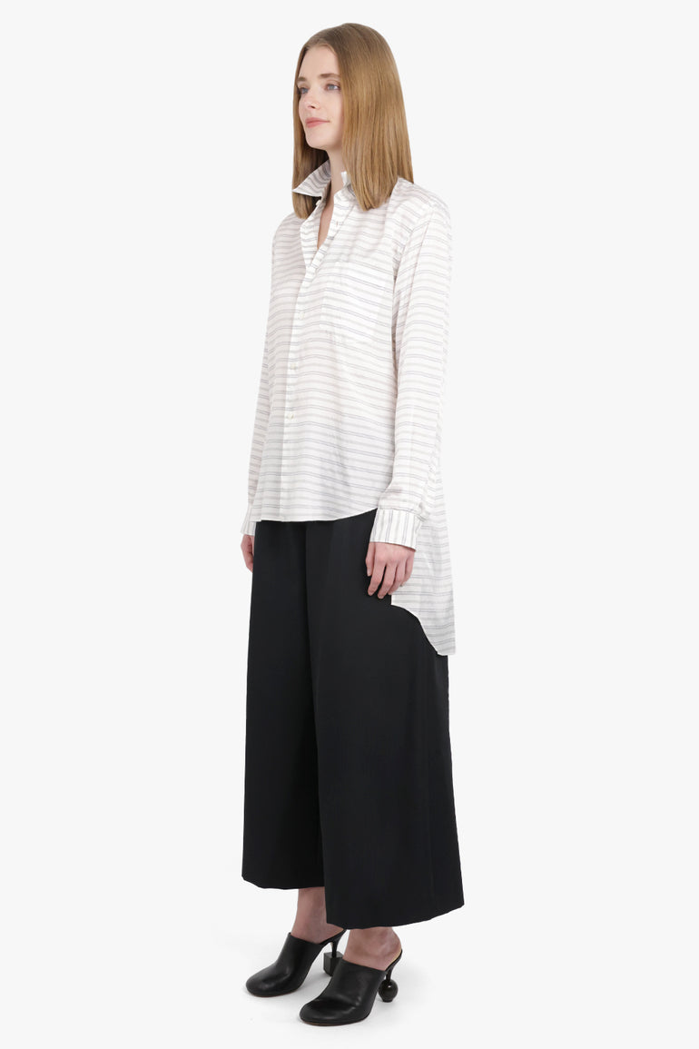 COMME DES GARCONS HOMME PLUS RTW Stripe Longline Hi-Lo L/S Shirt | White/Black