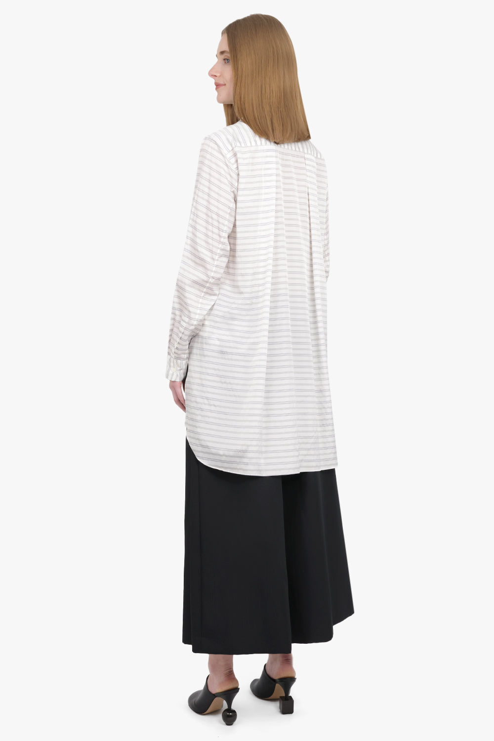 COMME DES GARCONS HOMME PLUS RTW Stripe Longline Hi-Lo L/S Shirt | White/Black