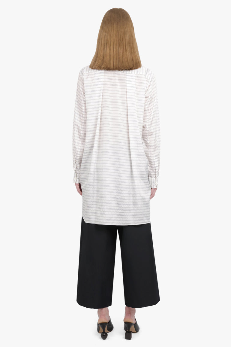 COMME DES GARCONS HOMME PLUS RTW Stripe Longline Hi-Lo L/S Shirt | White/Black