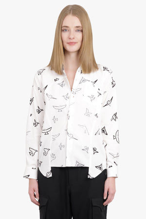 COMME DES GARCONS BLACK RTW X Filip Pagowski Panel L/S Bird Print Shirt | White/Black