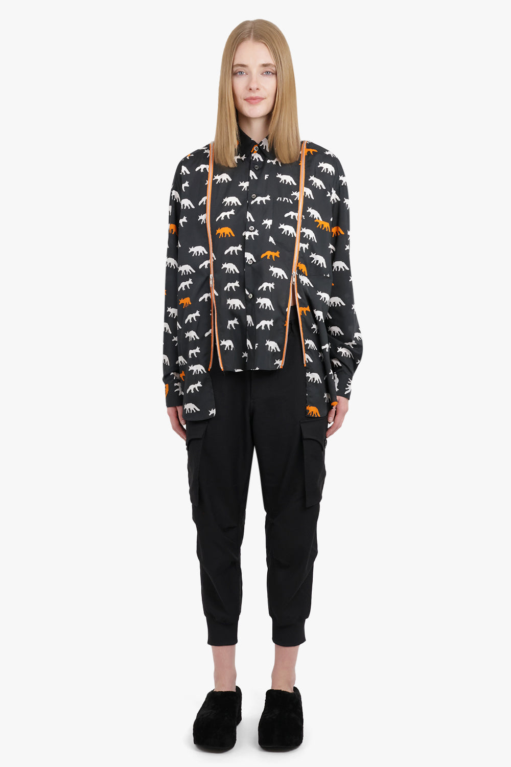 COMME DES GARCONS BLACK RTW X Filip Pagowski Zip L/S Animal Print Shirt | Black/White/Orange