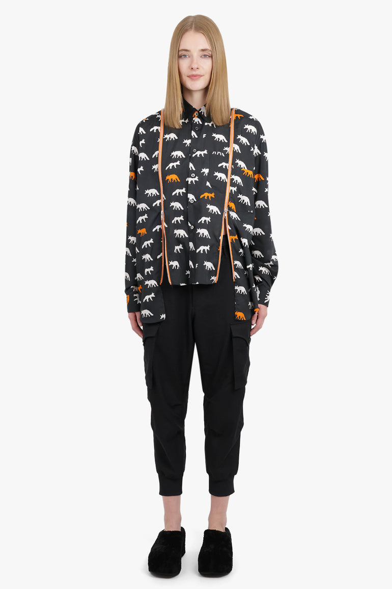 COMME DES GARCONS BLACK RTW X Filip Pagowski Zip L/S Animal Print Shirt | Black/White/Orange