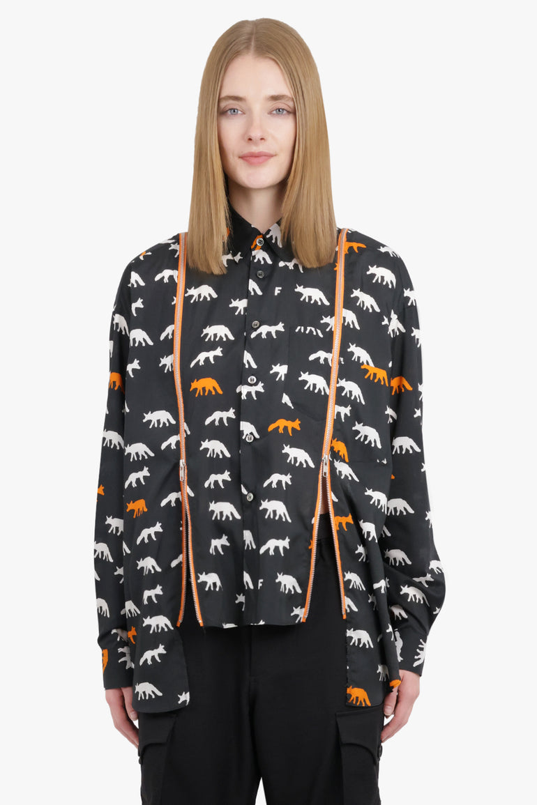 COMME DES GARCONS BLACK RTW X Filip Pagowski Zip L/S Animal Print Shirt | Black/White/Orange