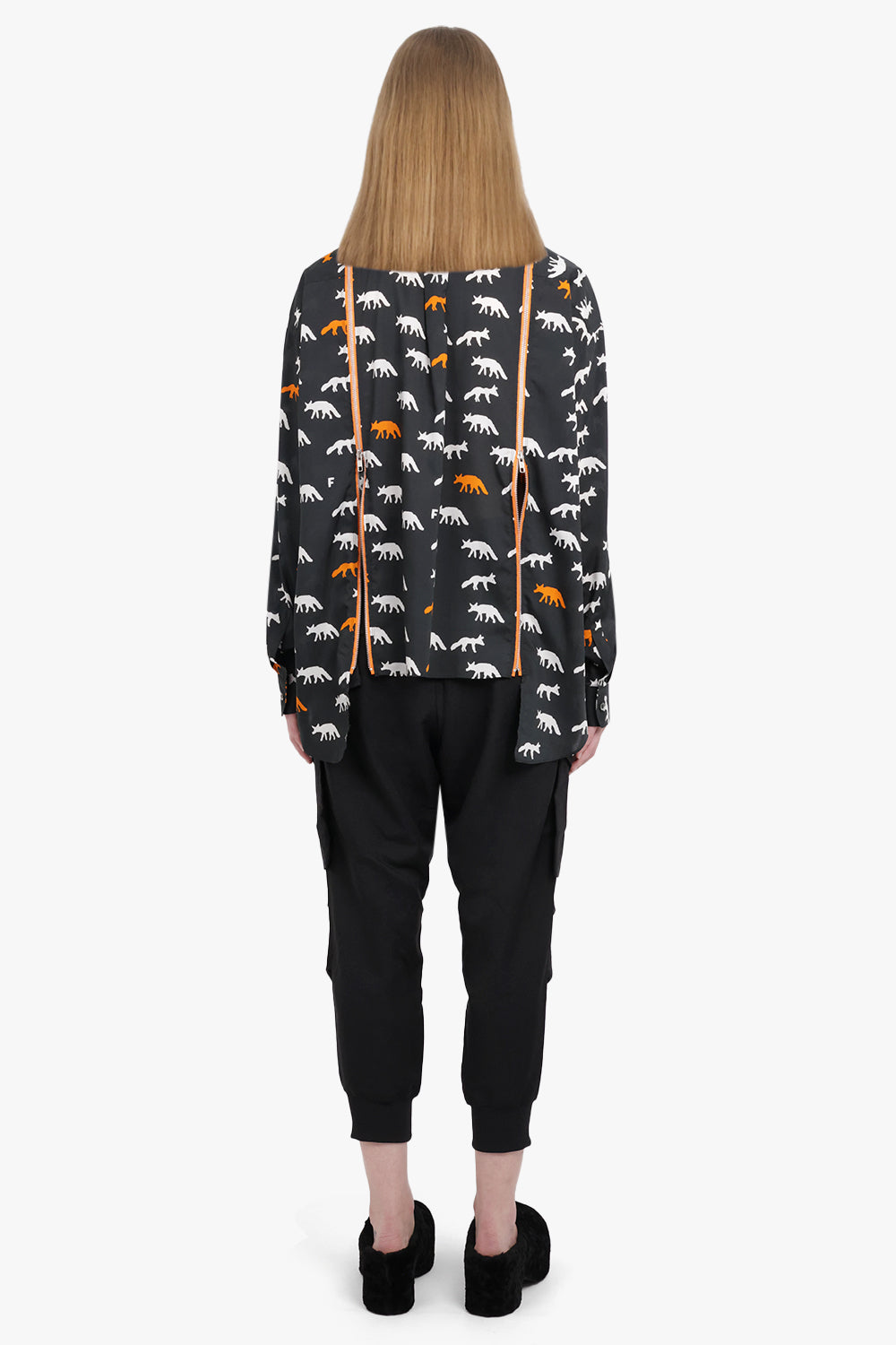 COMME DES GARCONS BLACK RTW X Filip Pagowski Zip L/S Animal Print Shirt | Black/White/Orange