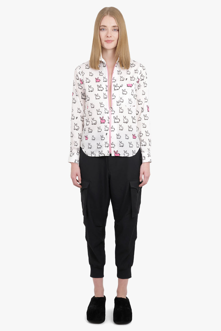 COMME DES GARCONS BLACK RTW X Filip Pagowski Zip L/S Bunny Print Shirt | White/Pink/Black