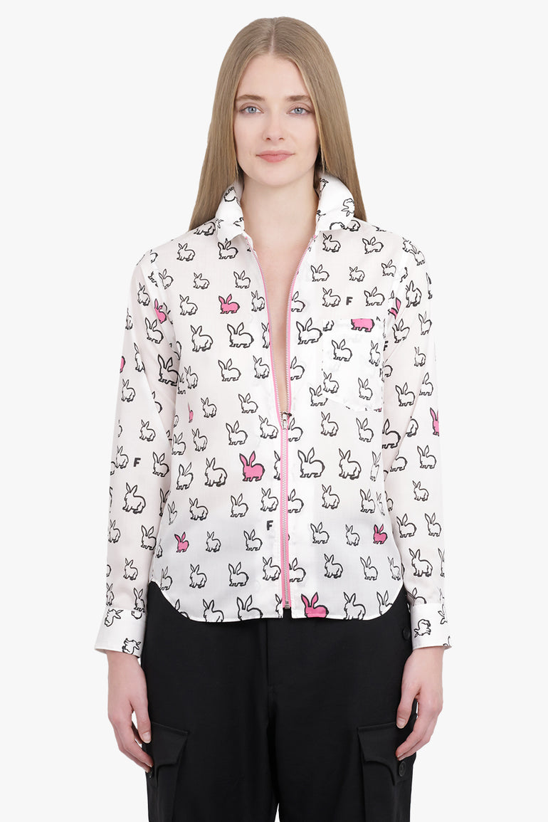 COMME DES GARCONS BLACK RTW X Filip Pagowski Zip L/S Bunny Print Shirt | White/Pink/Black