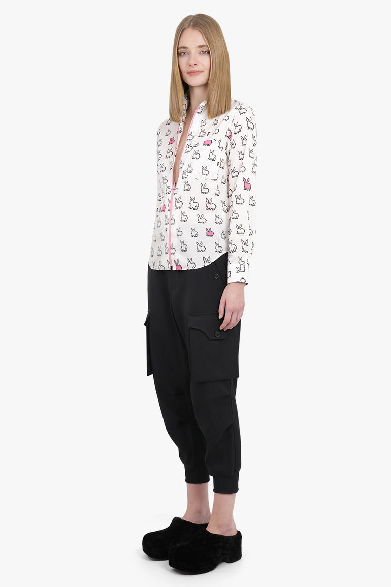 COMME DES GARCONS BLACK RTW X Filip Pagowski Zip L/S Bunny Print Shirt | White/Pink/Black