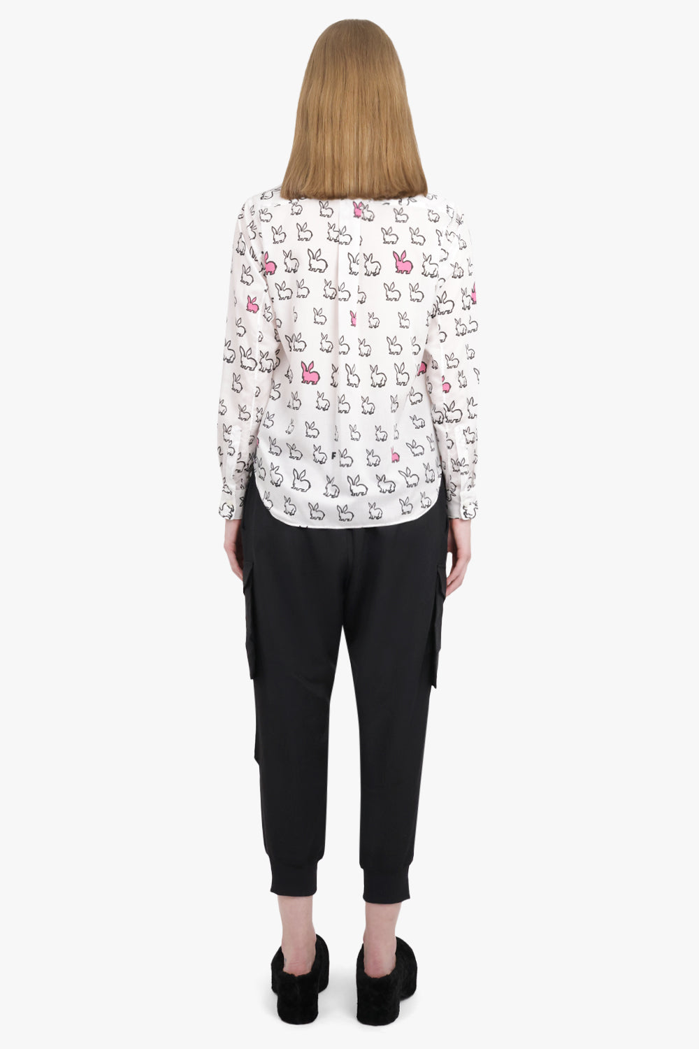 COMME DES GARCONS BLACK RTW X Filip Pagowski Zip L/S Bunny Print Shirt | White/Pink/Black